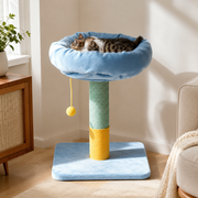 Nordic Cream Style Small Cat Tree - Particle Board Frame Velvet Cat Tower Sisal Hanging Toy Ball Cat Tower For Living Room
