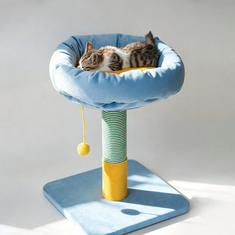 Nordic Cream Style Small Cat Tree - Particle Board Frame Velvet Cat Tower Sisal Hanging Toy Ball Cat Tower For Living Room