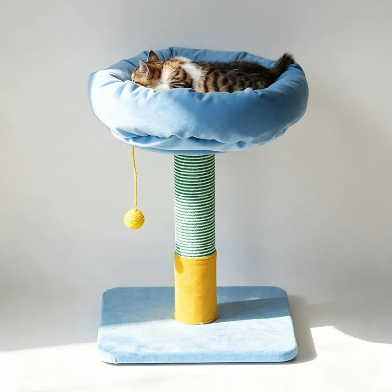 Nordic Cream Style Small Cat Tree - Particle Board Frame Velvet Cat Tower Sisal Hanging Toy Ball Cat Tower For Living Room