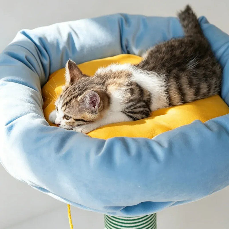 Nordic Cream Style Small Cat Tree - Particle Board Frame Velvet Cat Tower Sisal Hanging Toy Ball Cat Tower For Living Room