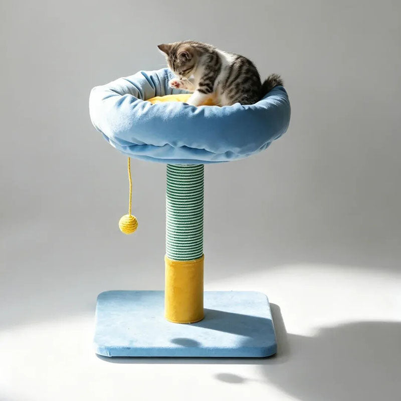 Nordic Cream Style Small Cat Tree - Particle Board Frame Velvet Cat Tower Sisal Hanging Toy Ball Cat Tower For Living Room