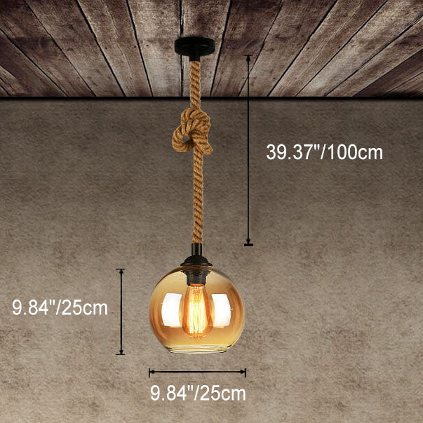 Retro Rope Hanging 1-Light Glass Globe Pendant Light
